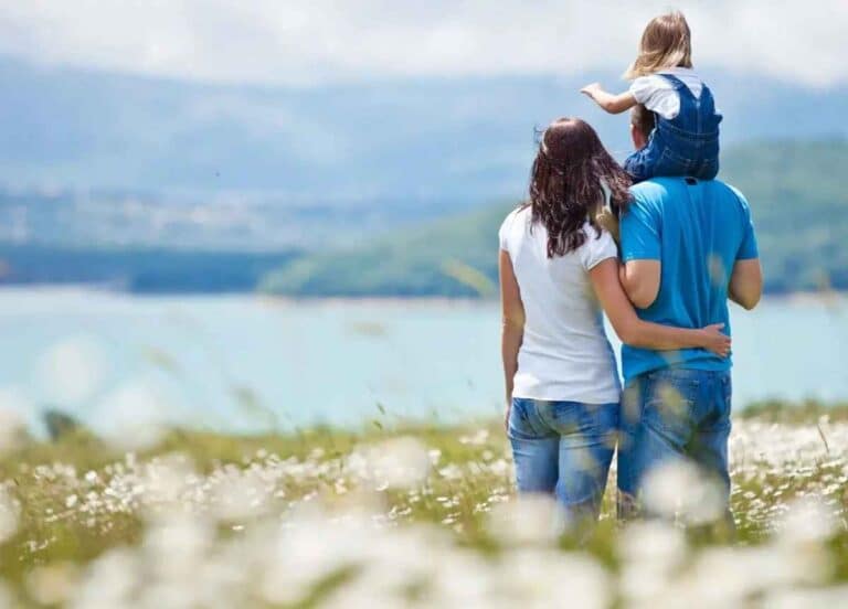 sober family looking far at the wilderness